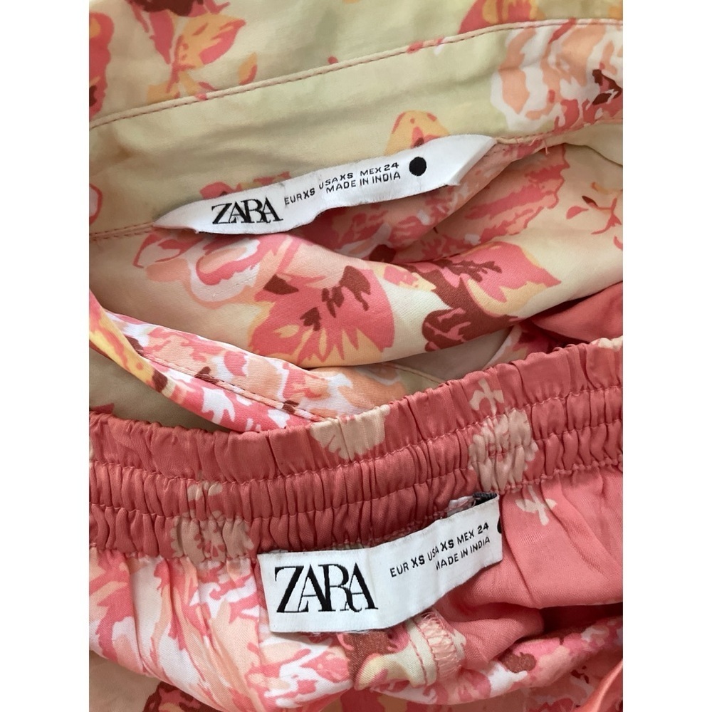 SET ZARA Silia Floral Printed Embroidered Silky Drawstring Short Blouse Set XS - Picture 3 of 13